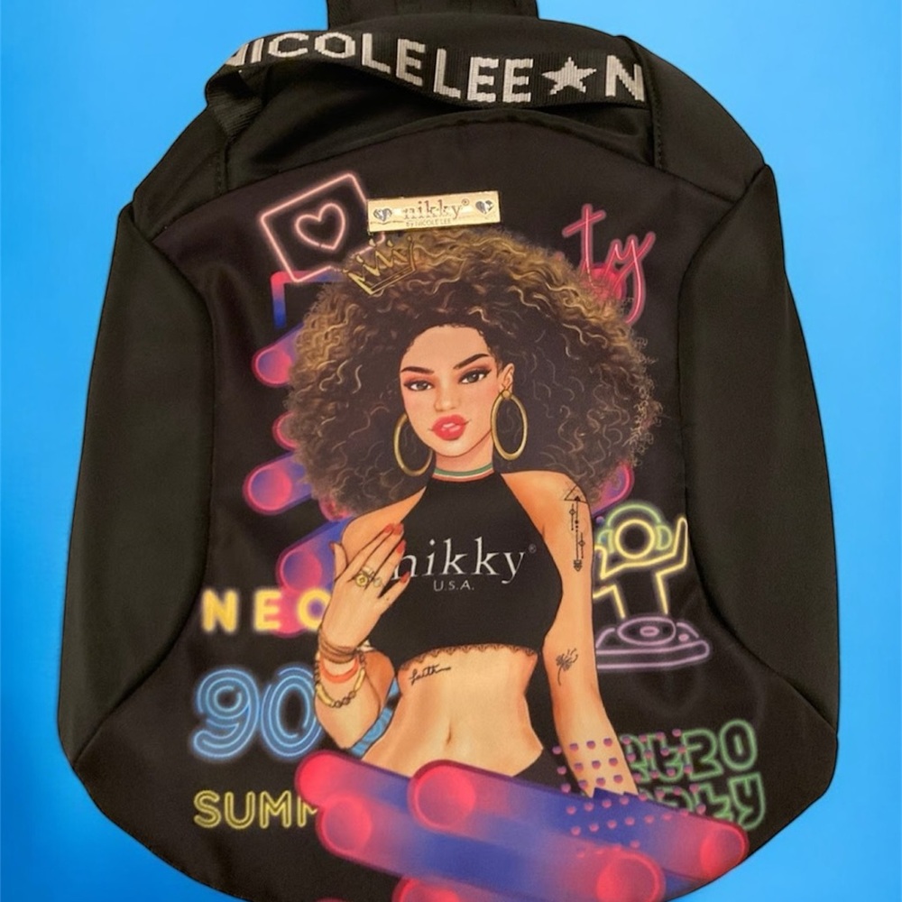 Nicole Lee Black Backpack with Neon Graphic